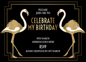 Flamingo Art Deco Style Party Invitation Design