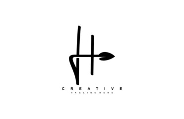 typography letter H combine leaf logo