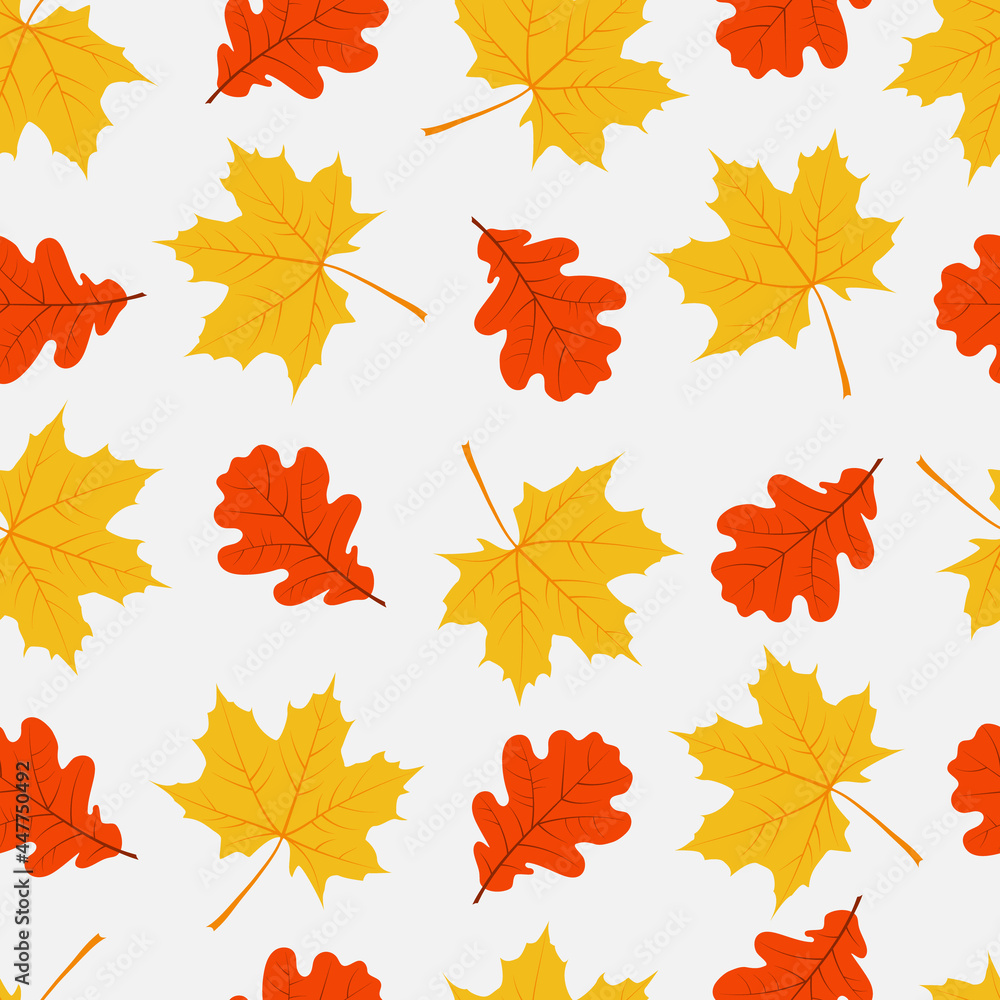 Poster autumn seamless pattern. seamless pattern with oak and maple leaves. vector illustration