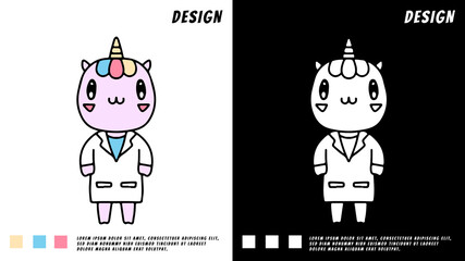 cute unicorn doctor, illustration for t-shirt, poster, sticker, or apparel merchandise. With cartoon style.