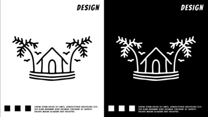 house on the beach logo, illustration for t-shirt, poster, sticker, or apparel merchandise. With cartoon style.