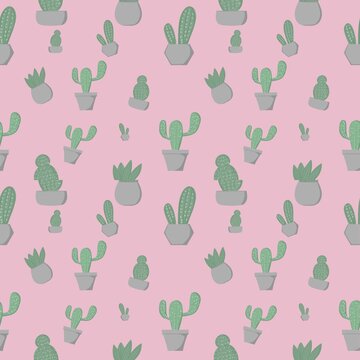 seamless cactus tree illustration pattern background, decorative graphic cactus on pink background for fabric pattern