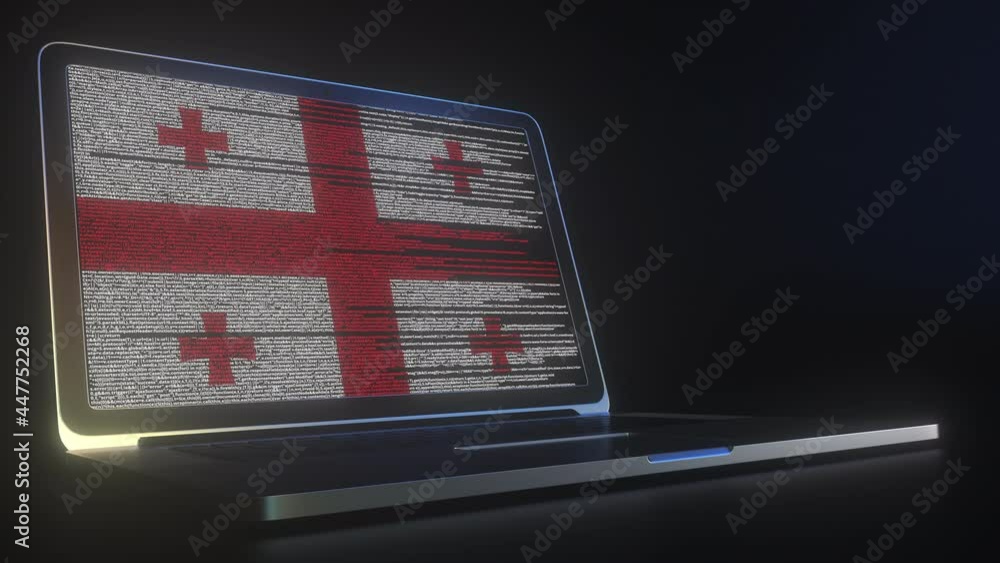 Poster laptop and source code on the screen composing flag of georgia. national information technology rela