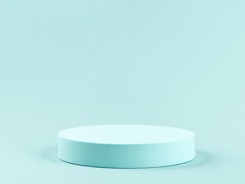 Round geometric shape turquoise podium for product display and text