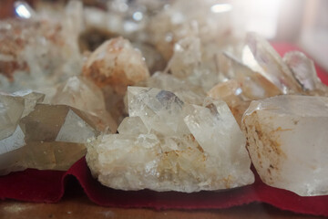 Crystal Quartz gemstone rocks. It has a hardness of 7 on the Moh's scale.