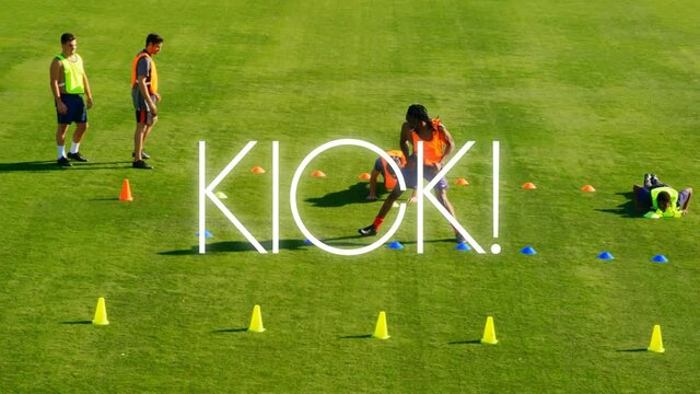 Animation Of Kick Text Over Football Players On The Pitch