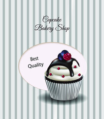 cupcake on striped background baking shop