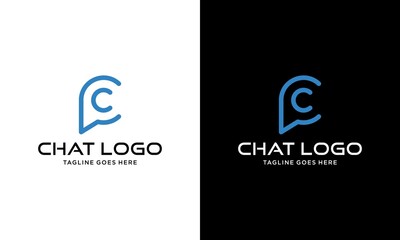 line art Chat logo vector design template with letter C and chat bubble, negative space logo