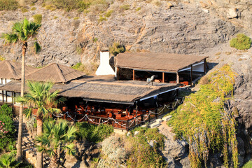 Restaurant at Cala del Barco cove in Cartagena province, Spain