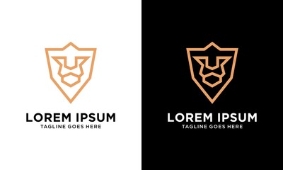 Lion head shield logo template design. Vector illustration.