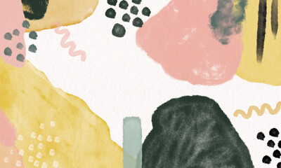 Watercolor art background. Wallpaper design with paint brush. Earth tone blue, pink, beige watercolor Illustration for prints, wall art, cover and invitation cards.