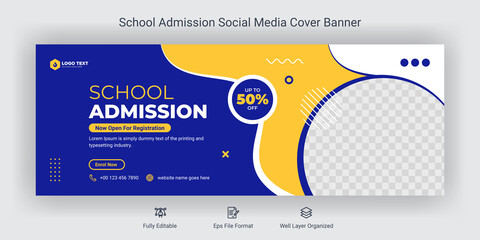 School admission social media facebook cover banner template, Web banner timeline template. - obrazy, fototapety, plakaty