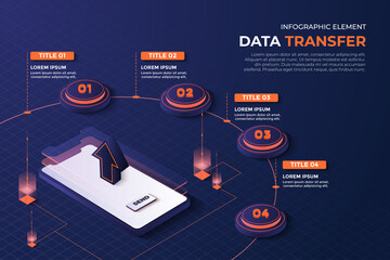 3D Infographic element phone data transfer, with  orange and dark blue  color for technology and web