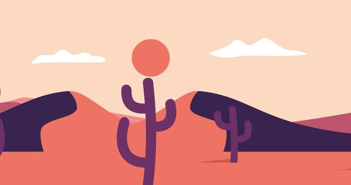 panorama desert cactus sun landscape background animation