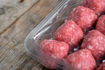 Raw meatballs made from ground beef
