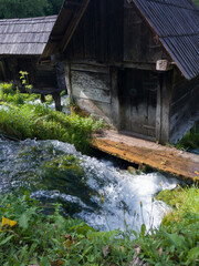 Watermill complex at Pliva river near historical town of Jajce, on the travertine barrier between Great and Small Pliva lakes, built of oak.