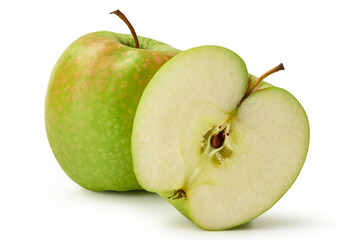 The fresh Granny Smith apples are isolated on a white background.