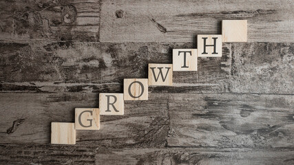 The concept of business growth
Business success growth ladder. Cube block on a wooden background with the word GROWTH.