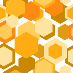 Vector yellow and orange hexagons seamless pattern. Geometric shapes texture background. Can be used as wallpaper, banner and card template wrapping paper, print or website background or for any use. 