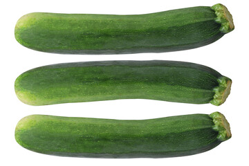 Three fresh zucchini on isolated white background