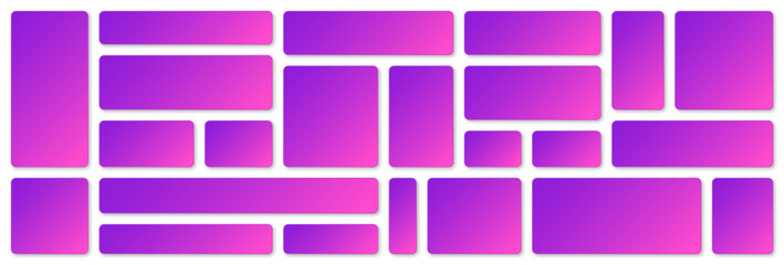 Modern colorful paper banners with violet and magenta gradient. Adhesive stickers, labels with rounded corners. Vector illustration.