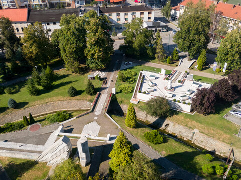 View of the town of Gradacac and martyrs memorial from the old Gradacac castle