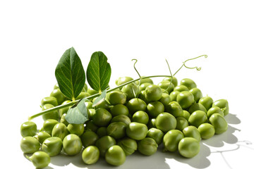 green peas and pods on a white background