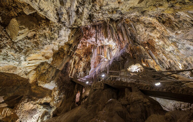 stalactites and stalagmites in valporquero cave Leon Spain