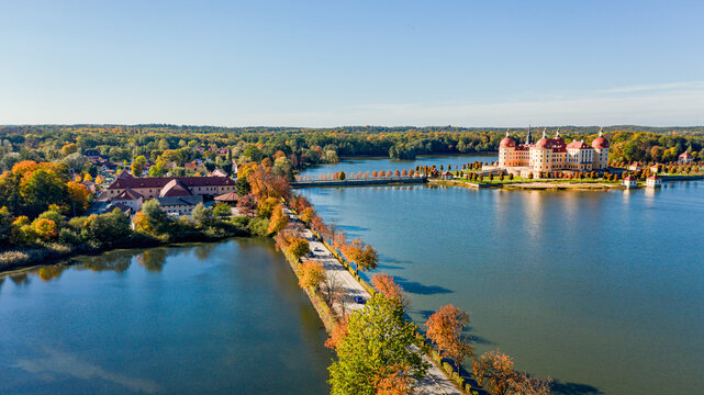 Panoramic view of Castle Moritzburg, Dresden, Germany.
