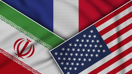 France United States of America Iran Flags Together Fabric Texture Effect Illustration