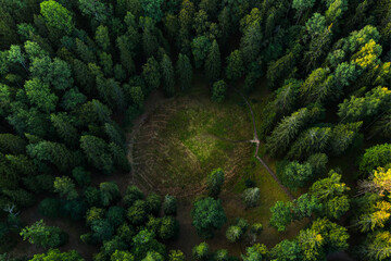 Aerial view of Devil's pit geological natural monument in Lithuania