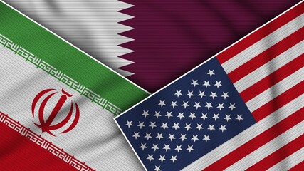 Qatar United States of America Iran Flags Together Fabric Texture Effect Illustration © MotionCenter