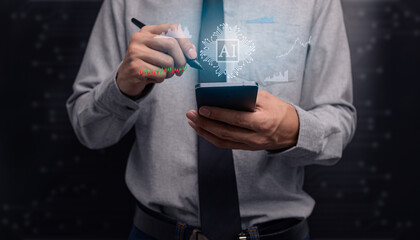businessman investing in stocks display hologram graph business growth illustration