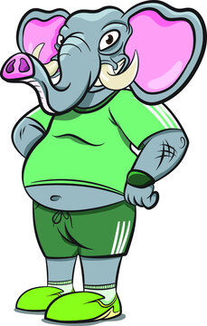 Anthropomorphic Animals. Elephant wearing Human Running track Clothes. Cool Elephant Character fitness freak goes to gym. Anthropomorphism. Animals Dressed as Humans.