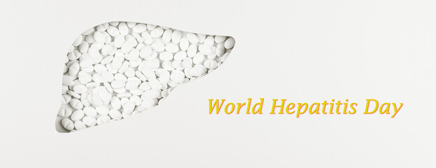 World Hepatitis Day,  July 28th. Medicine, health, infection concept. Banner. Flat lay. Copy space.