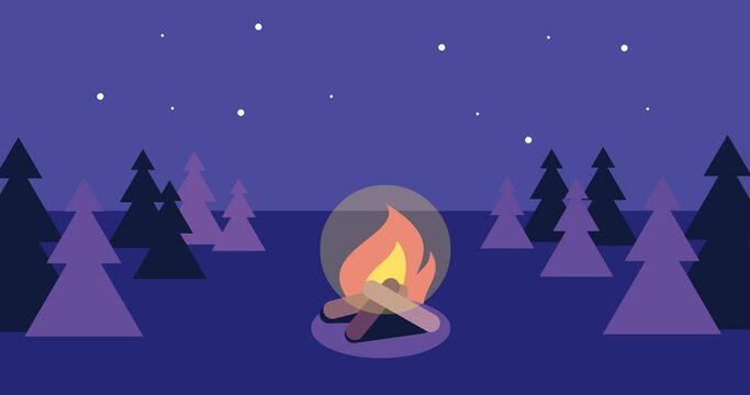 night landscape tree camp fire background animation