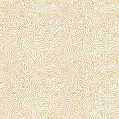 Fototapeta premium Curved geometric vector pattern. Yellow, gold curved serpentine lines. Abstract brain shapes background texture.