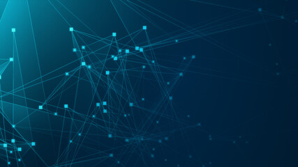 Abstract blue green polygon tech network with connect technology background. Abstract dots and lines texture background. 3d rendering.
