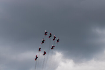  demonstration group flights of modern combat aircraft at the MAKS-21 aerospace show in Zhukovsky on July 24, 2021