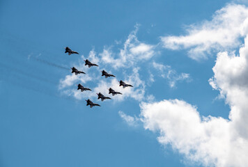  demonstration group flights of modern combat aircraft at the MAKS-21 aerospace show in Zhukovsky...