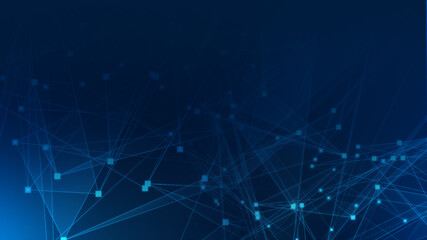 Abstract blue polygon tech network with connect technology background. Abstract dots and lines texture background. 3d rendering.