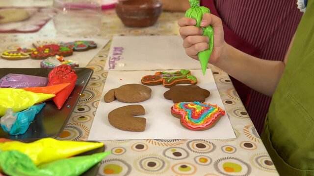 Cooking, glazing girl sweet candy, food handmade tasty kitchen home , ood pastries. Bakery sugar, indoors recipe ginger close,