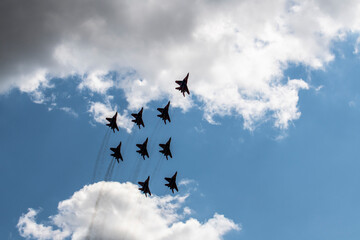  demonstration group flights of modern combat aircraft at the MAKS-21 aerospace show in Zhukovsky on July 24, 2021