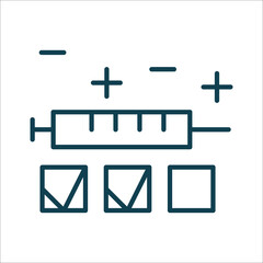 Obraz premium Syringe and three checkboxes icon. Vaccine components concept Editable stroke symbol. Vaccines against virus, vaccination sheldule, anti vaccine, shield virus. Flu, hepatitis, measles covid prevention