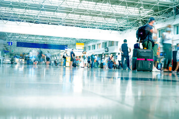 Blurred traffic of people at the international airport