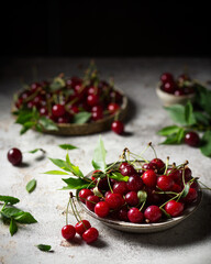 Cherries on a plate. A fresh crop of berries. Sweet berries on the table