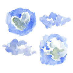 Obraz premium set of watercolor clouds for design, hand-drawn illustration