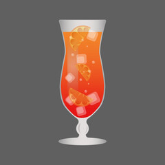 cocktail with orange and ice. vector illustration
