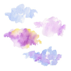 set of watercolor clouds for design, hand-drawn illustration