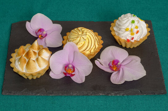 sweet desert with archide flower for baqckground and postcards